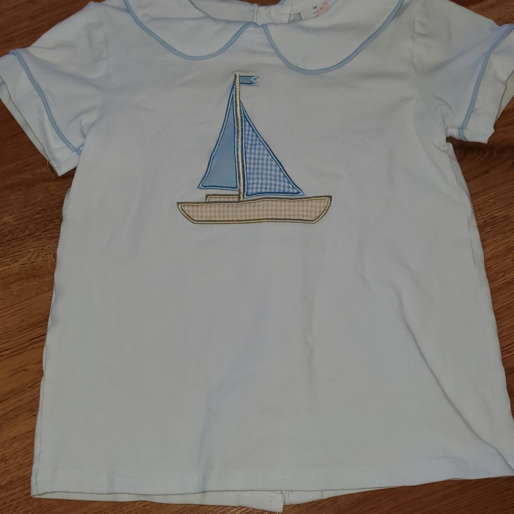 Stitchy Fish Size 5 Kids Light Blue Sailboat Beach Lounge Pajama Set Vintage - Picture 5 of 10